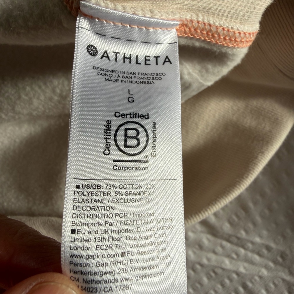 Athleta Cream Quarter-Zip cropped Pullover with Peach Stitching - Picture 7 of 9